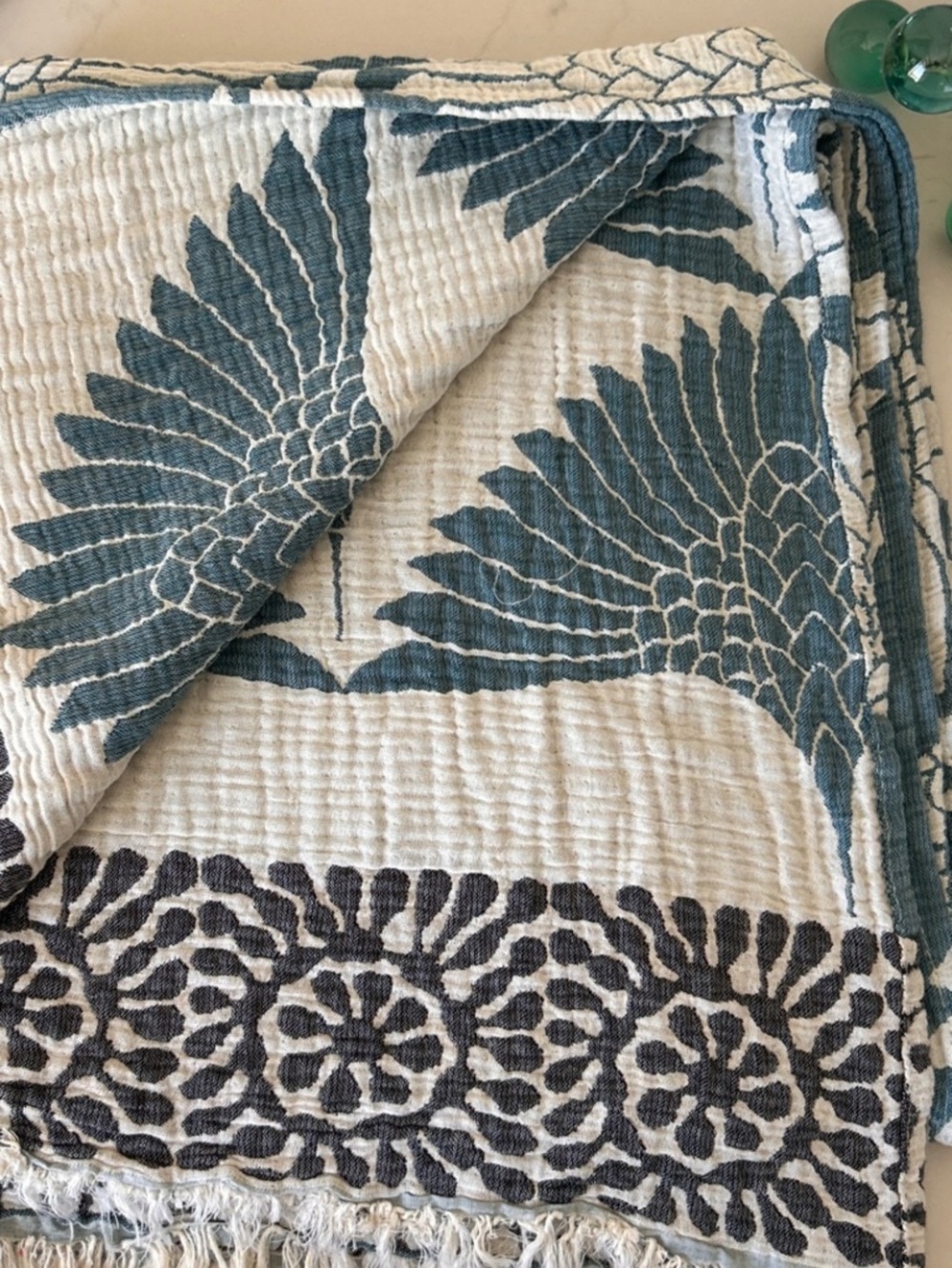Luxury Woven King Bedspread in Teal 100% Cotton Quilted + Woven 2 Side NEW - Picture 6 of 16